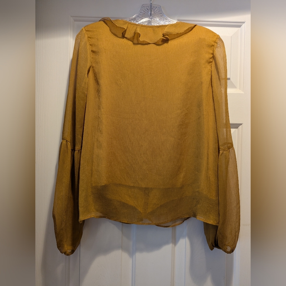 Sunday in Brooklyn Anthropologie Mustard Yellow Sheer Lined Blouse Top Sz S EUC - Picture 7 of 16